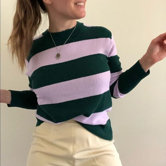 Atlantic-Pacific Green Lilac Green Stripe Bow Back Sweater Size XS - Picture 4 of 12